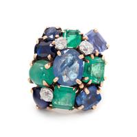 SEAMAN SCHEPPS, SAPPHIRE, EMERALD AND DIAMOND RING