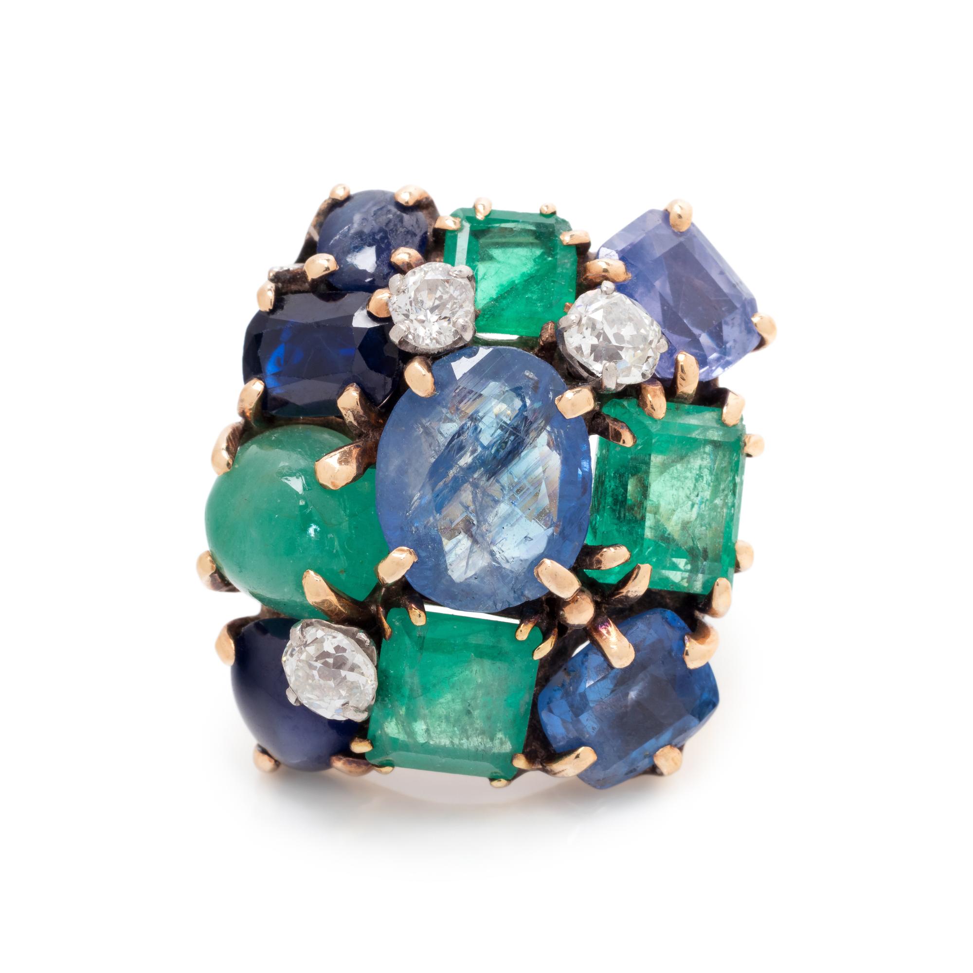 SEAMAN SCHEPPS, SAPPHIRE, EMERALD AND DIAMOND RING
