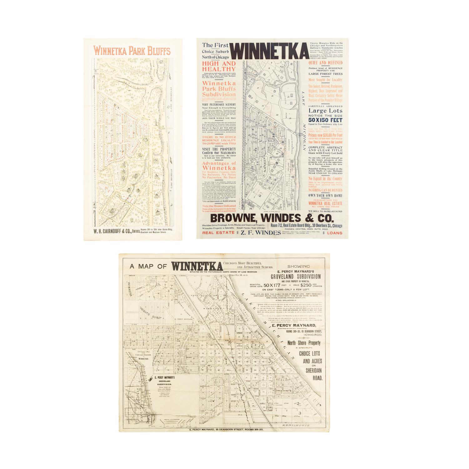 [MAPS]. A group of 3 early subdivision maps of Winnetka, Illinois, comprising: