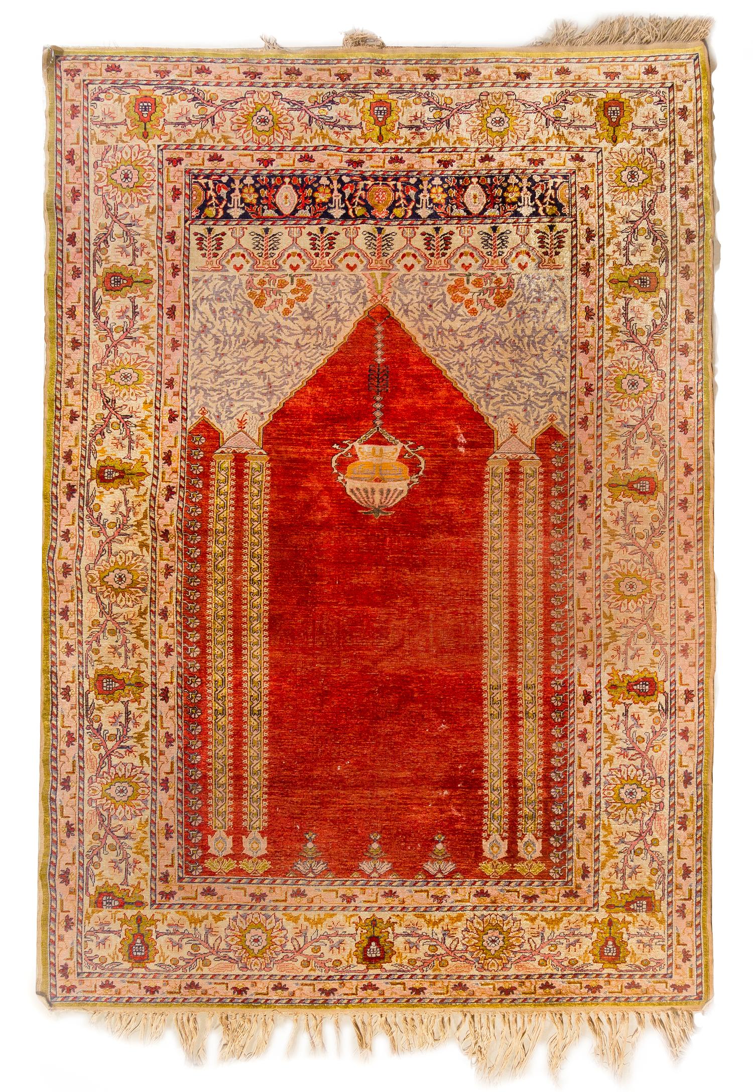 A Hereke Silk and Wool Prayer Rug 6 feet x 4 feet 2 inches. — FIRST HALF 20TH CENTURY