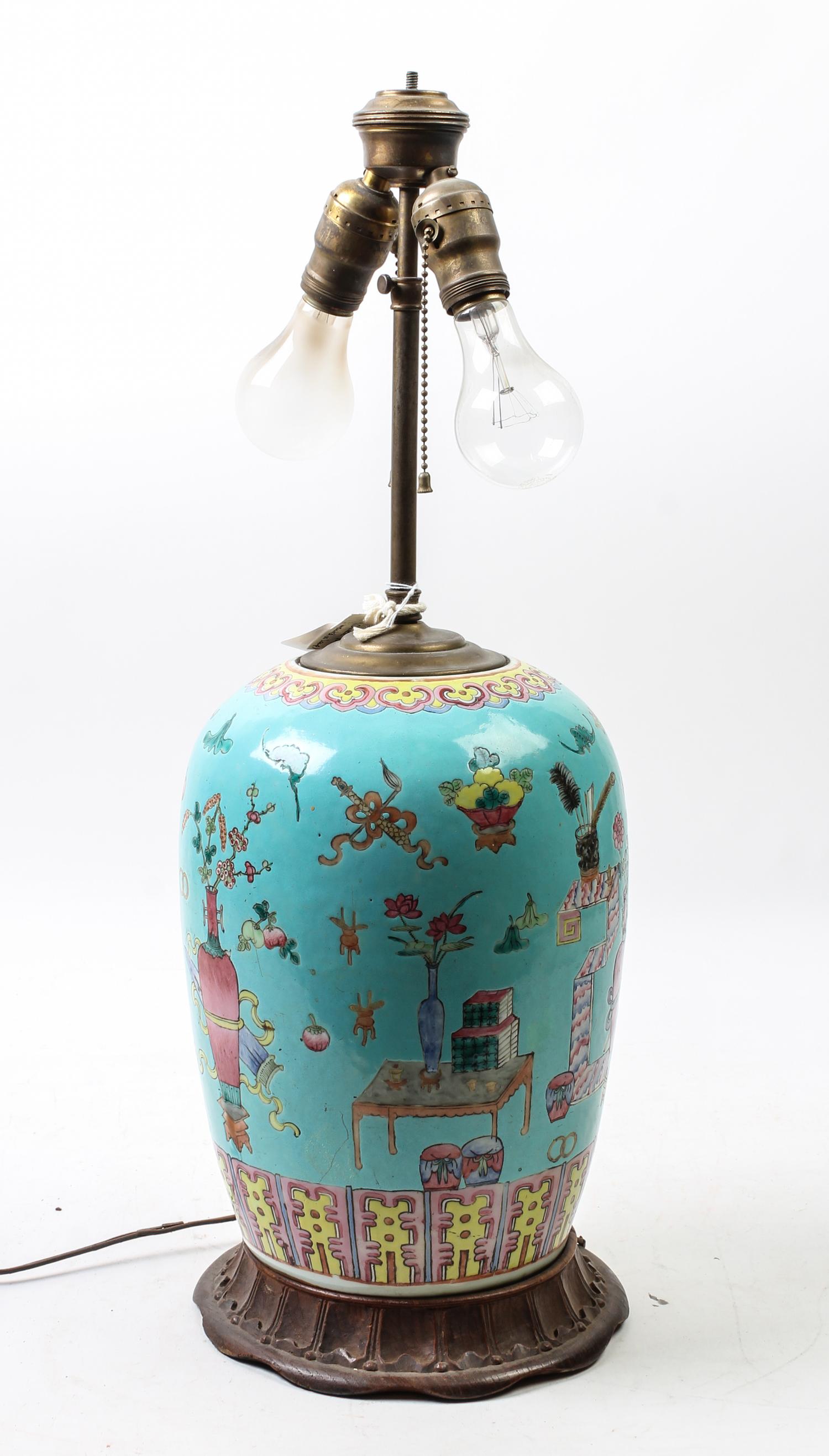 A Chinese Vase Mounted as a Lamp Height overall 24 1/2 inches. — CIRCA 1900