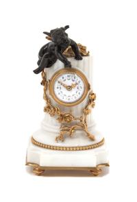A French Gilt and Patinated Bronze Mantle Clock Height 8 inches. — 19TH/20TH CENTURY