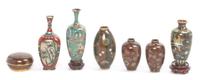 Seven Japanese Cloisonne Enameled Articles Height of tallest 5 inches.