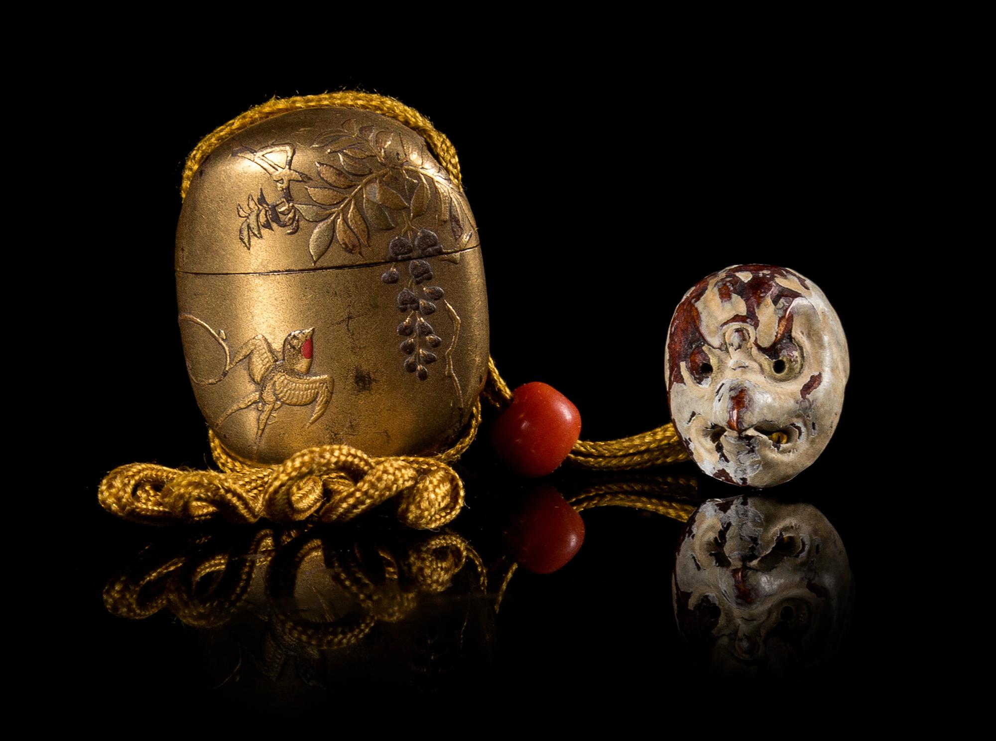 A Small Gilt Lacquer Single-Case Inro Height 1 inch. — 19TH CENTURY