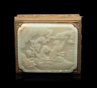 A Celadon Jade Inset Brass Box