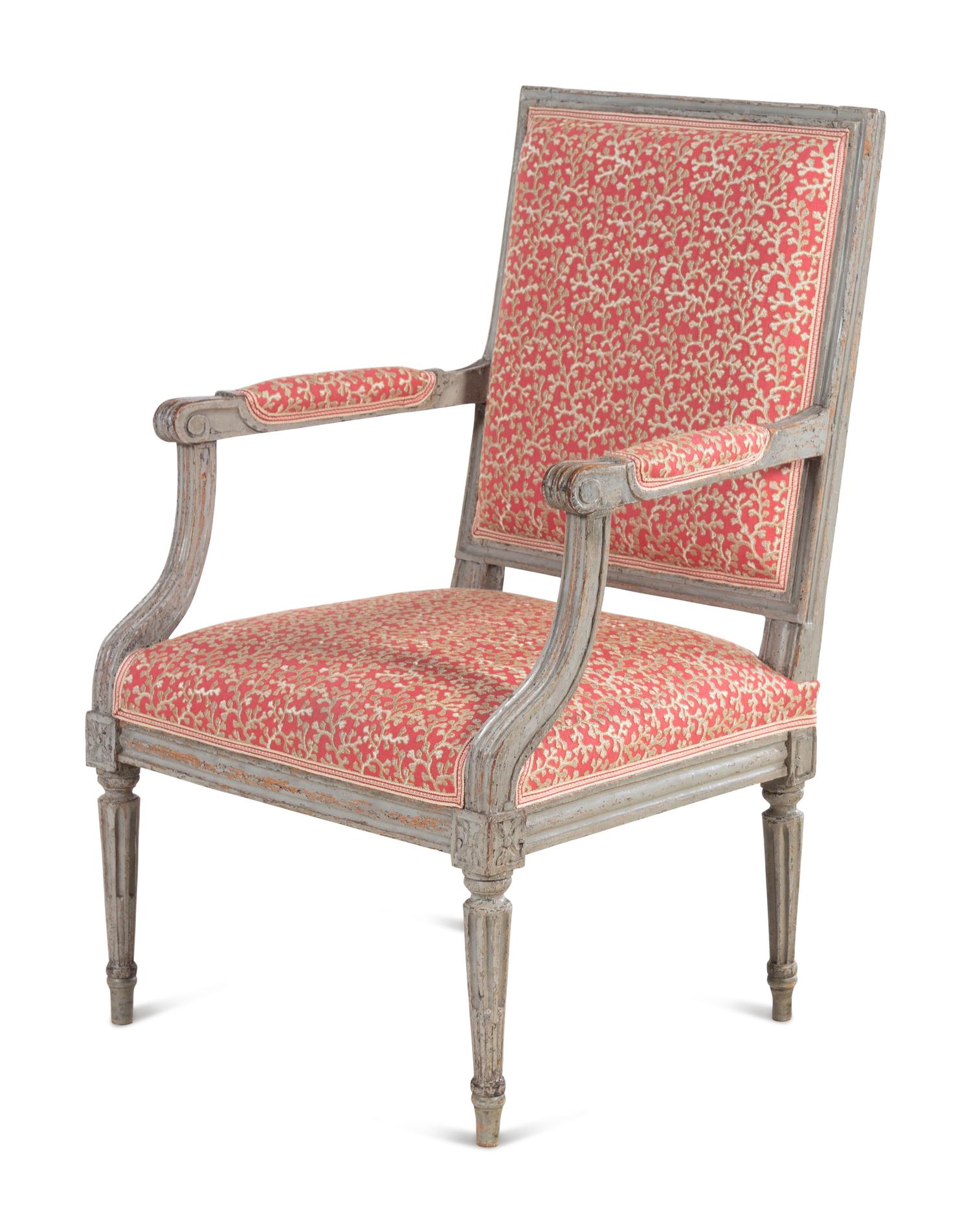 A Louis XVI Grey-Painted Fauteuil