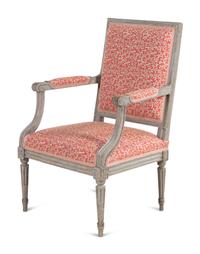 A Louis XVI Grey-Painted Fauteuil