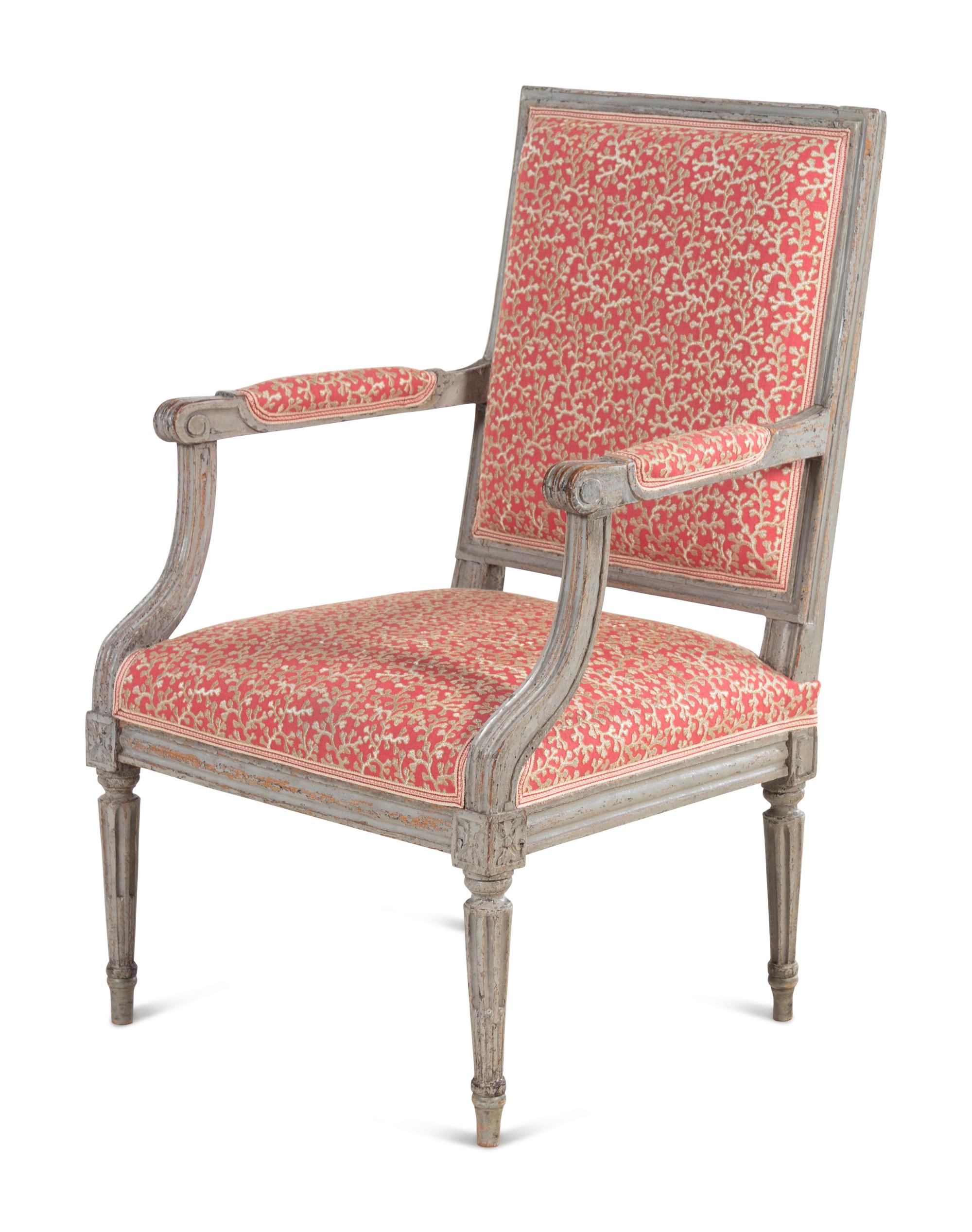 A Louis XVI Grey-Painted Fauteuil