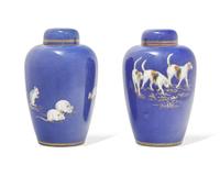 A Pair of Wedgwood Powder Blue Lustreware Porcelain Covered Urns
