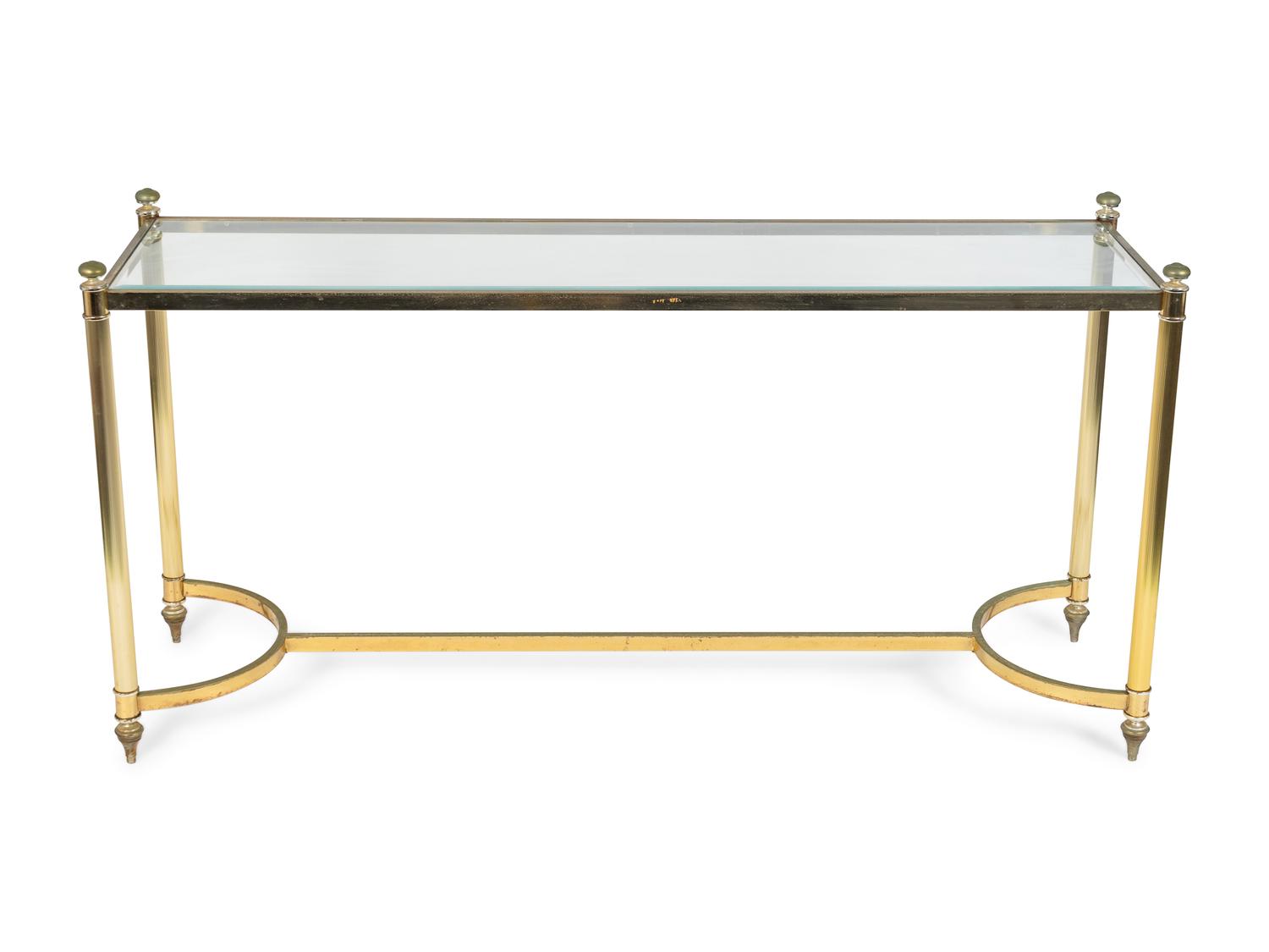 A Neoclassical Style Gilt Metal and Glass Top Console Table — 20TH CENTURY