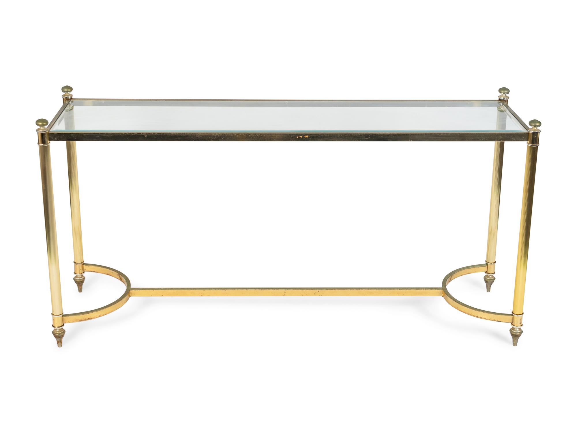 A Neoclassical Style Gilt Metal and Glass Top Console Table — 20TH CENTURY