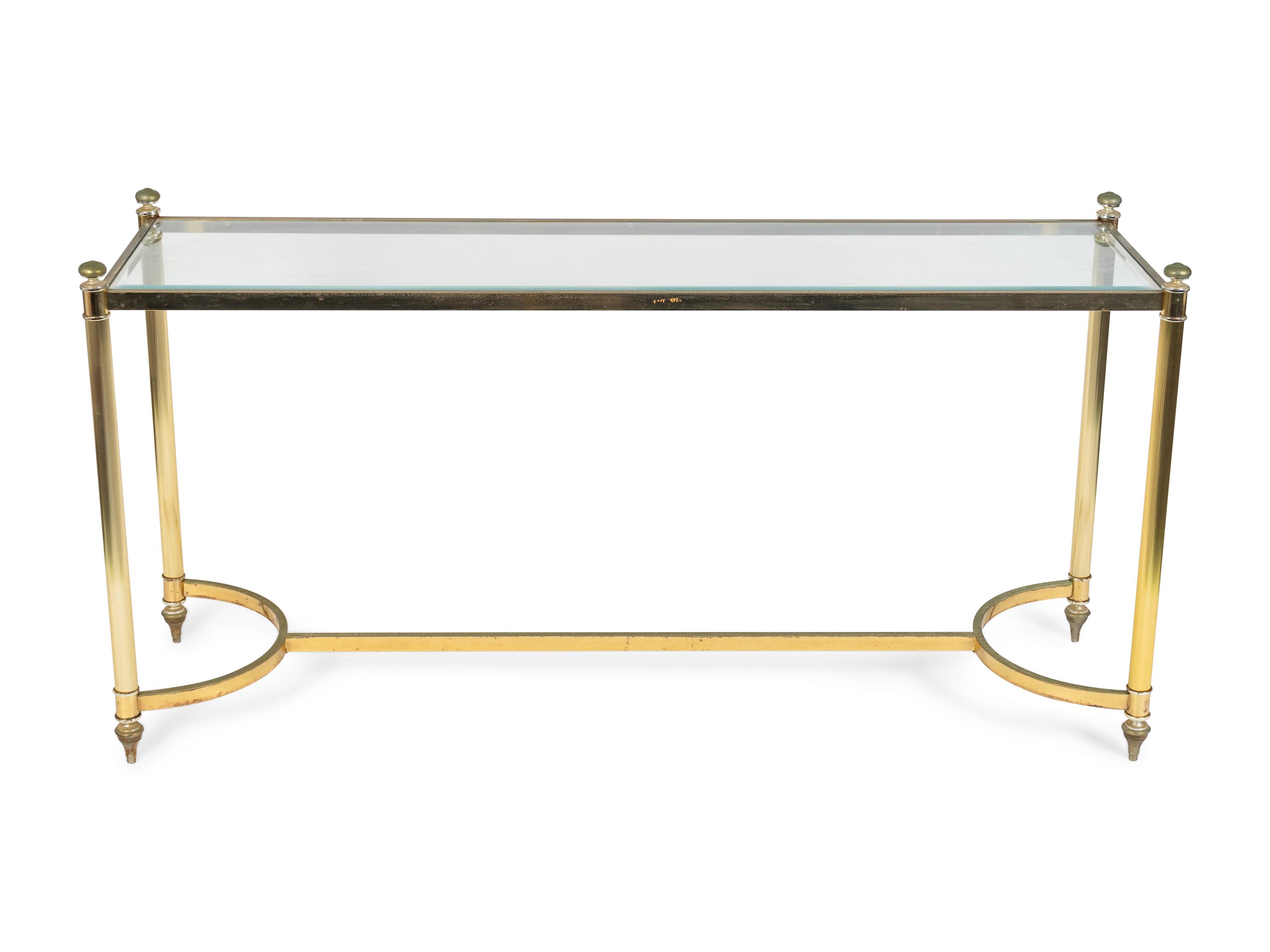 A Neoclassical Style Gilt Metal and Glass Top Console Table — 20TH CENTURY