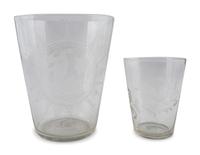 Two Blown and Etched Glass Beakers