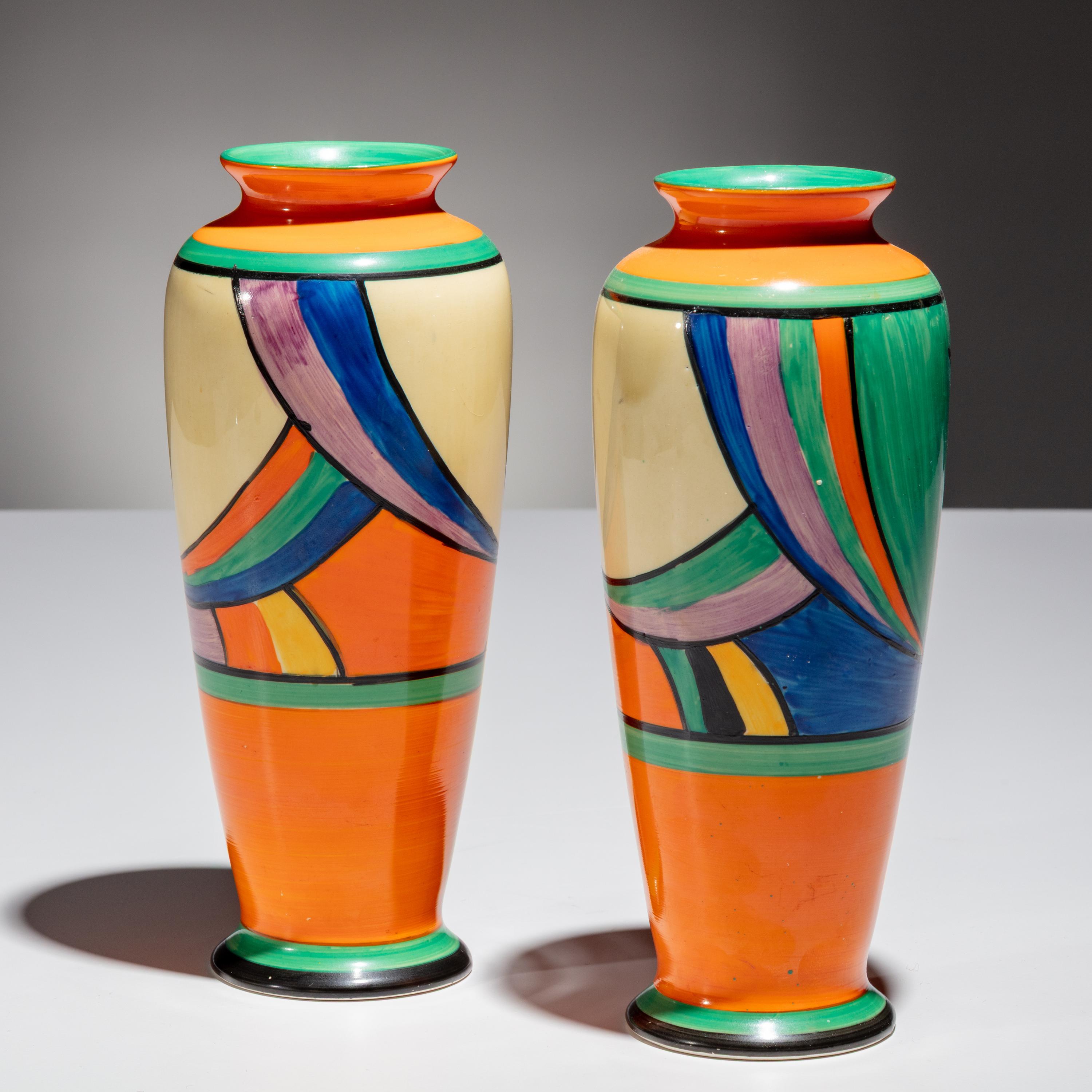 Clarice Cliff (English, 1899–1972) — Two Comet pattern Vases
