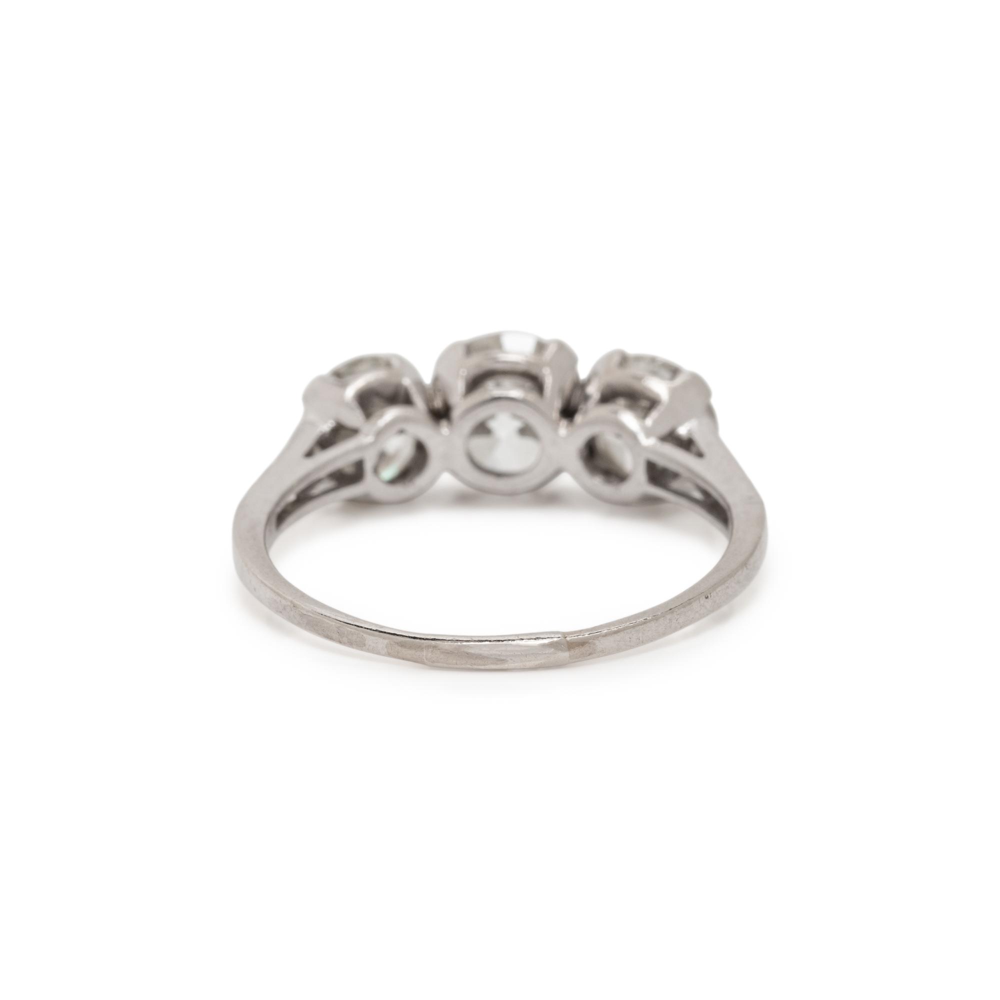ANTIQUE, THREE STONE DIAMOND AND PLATINUM RING