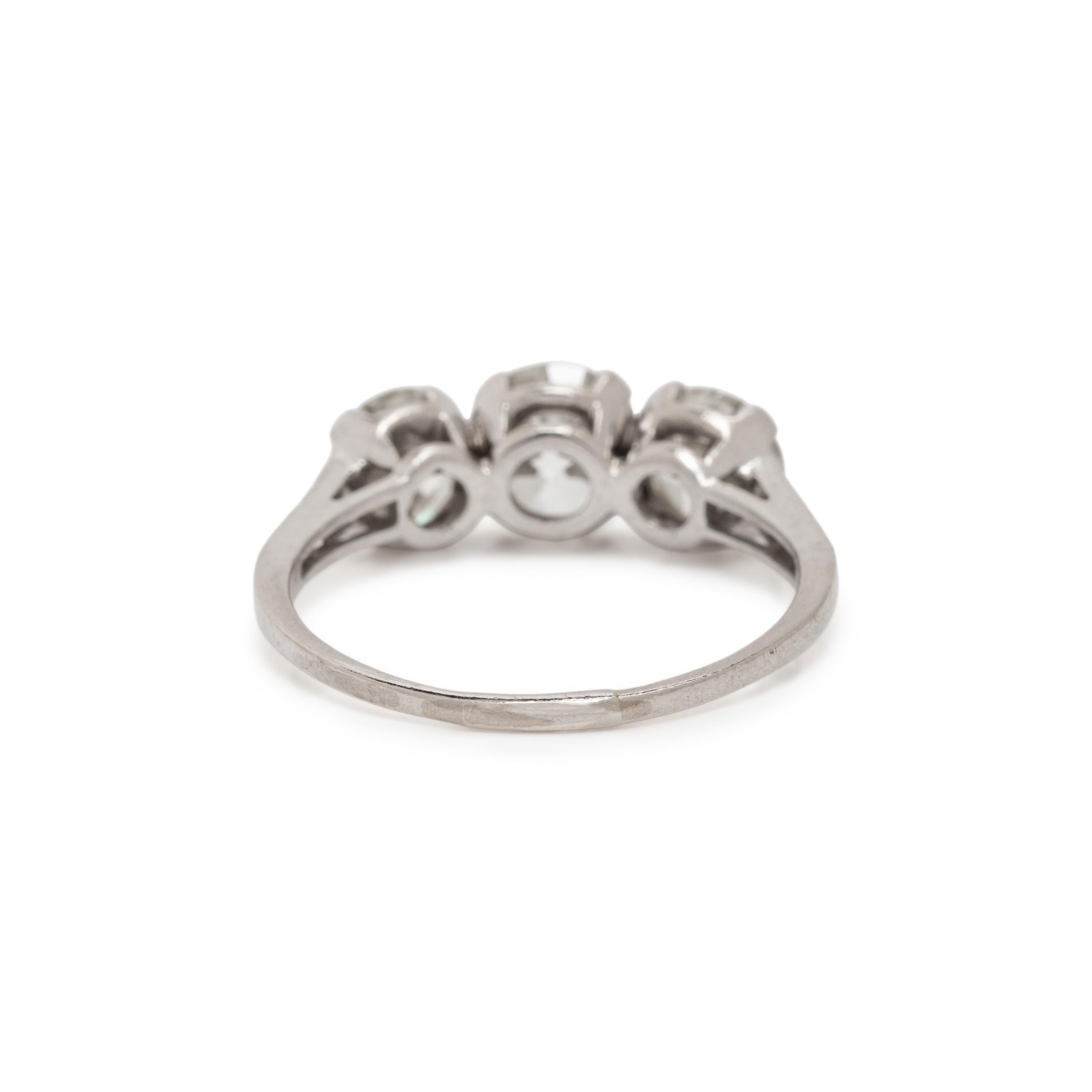 ANTIQUE, THREE STONE DIAMOND AND PLATINUM RING