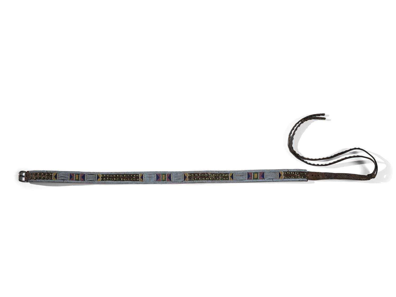 Apsáalooke [Crow] Beaded and Tacked Belt, with Tacked Drop