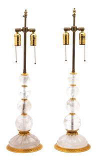 A Pair of Gilt Bronze Mounted Rock Crystal Table Lamps Height 28 1/2 inches overall. — 20TH CENTURY