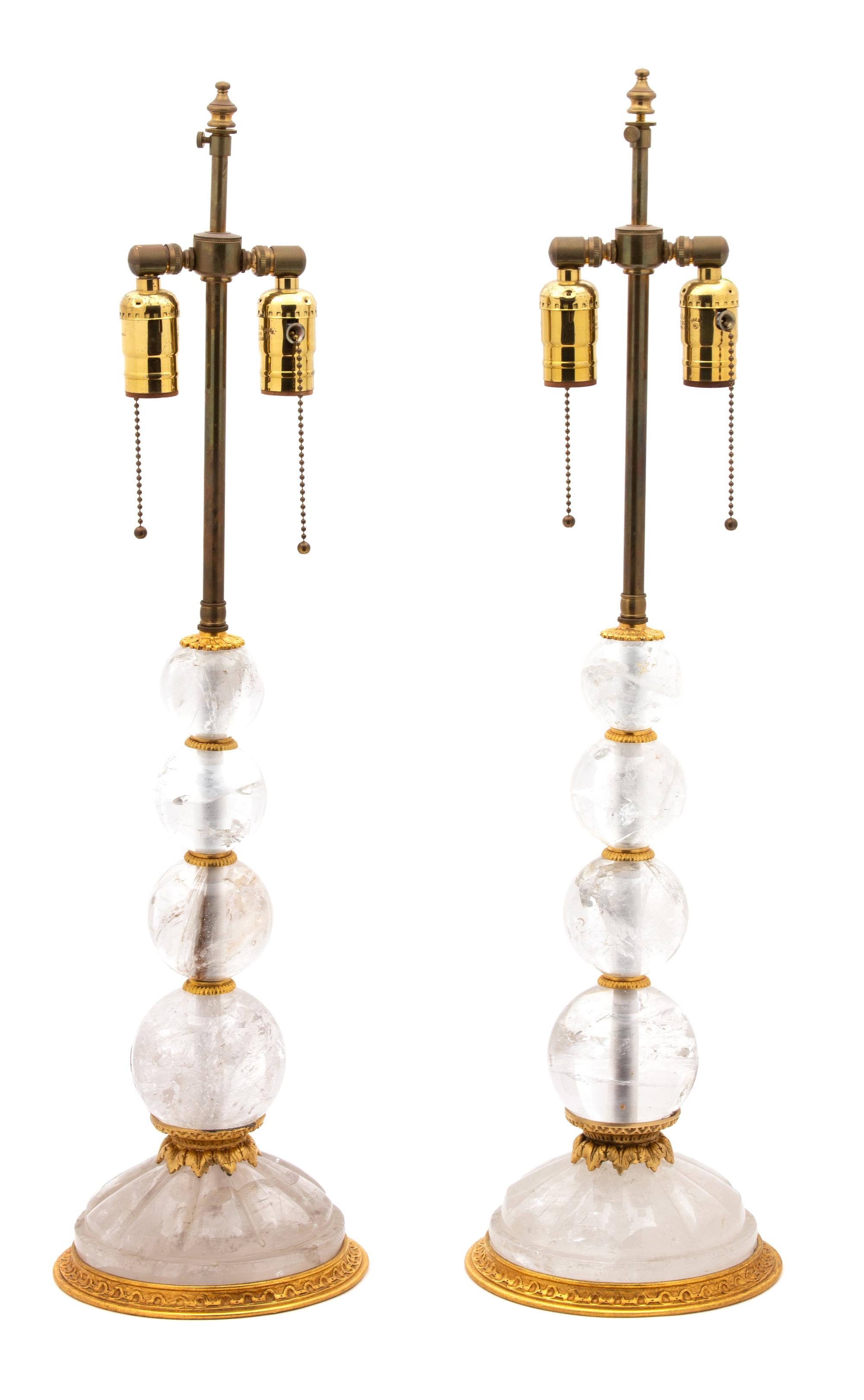 A Pair of Gilt Bronze Mounted Rock Crystal Table Lamps Height 28 1/2 inches overall. — 20TH CENTURY