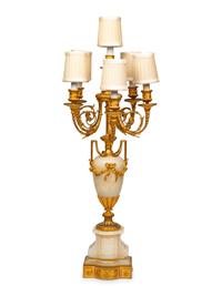 A Gilt Bronze Mounted Alabaster Six-Light Candelabrum