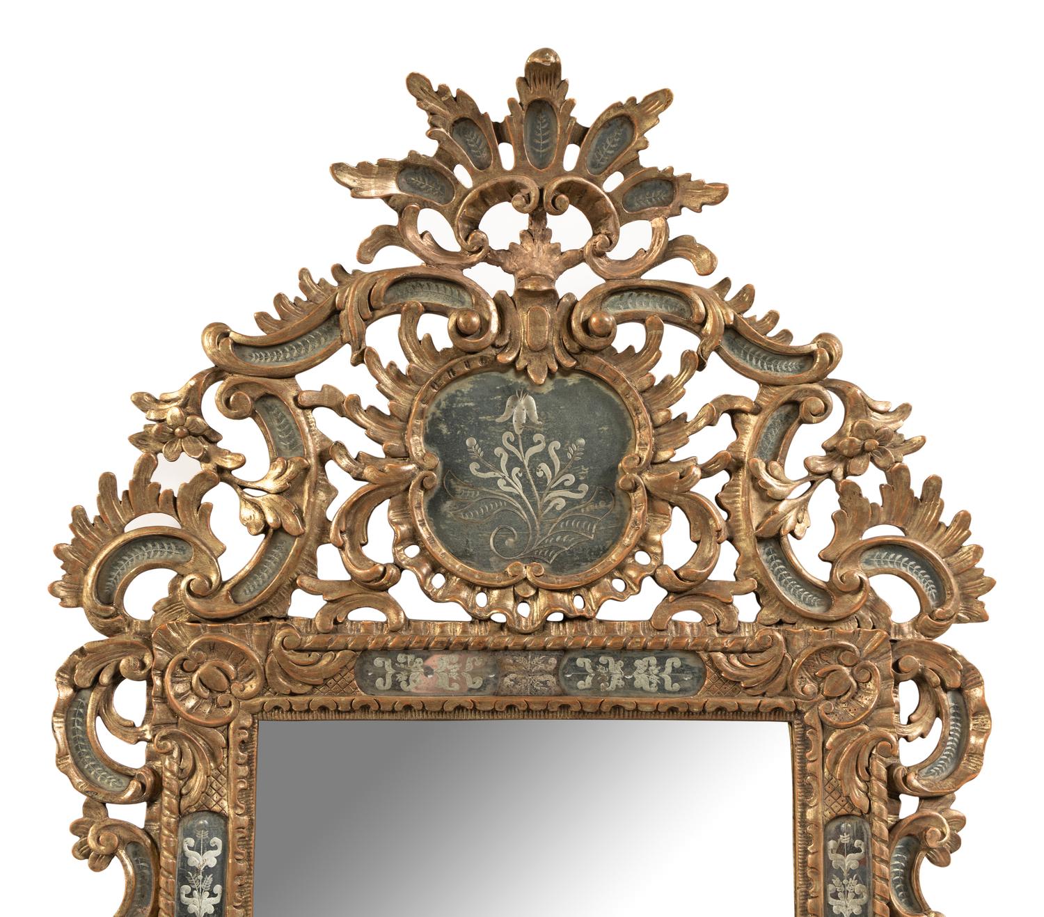 A Continental Giltwood and Etched Glass Mirror