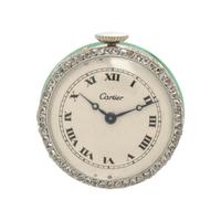 Cartier, Art Deco, Diamond, Carved Jade, and Enamel Pendant Watch