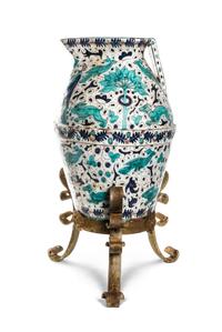 A Continental Faience Ewer, Height of ewer 23 inches.