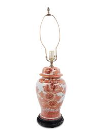 A Chinese Export Iron Red Decorated Porcelain Jar Mounted as a Lamp and a Similar Bowl