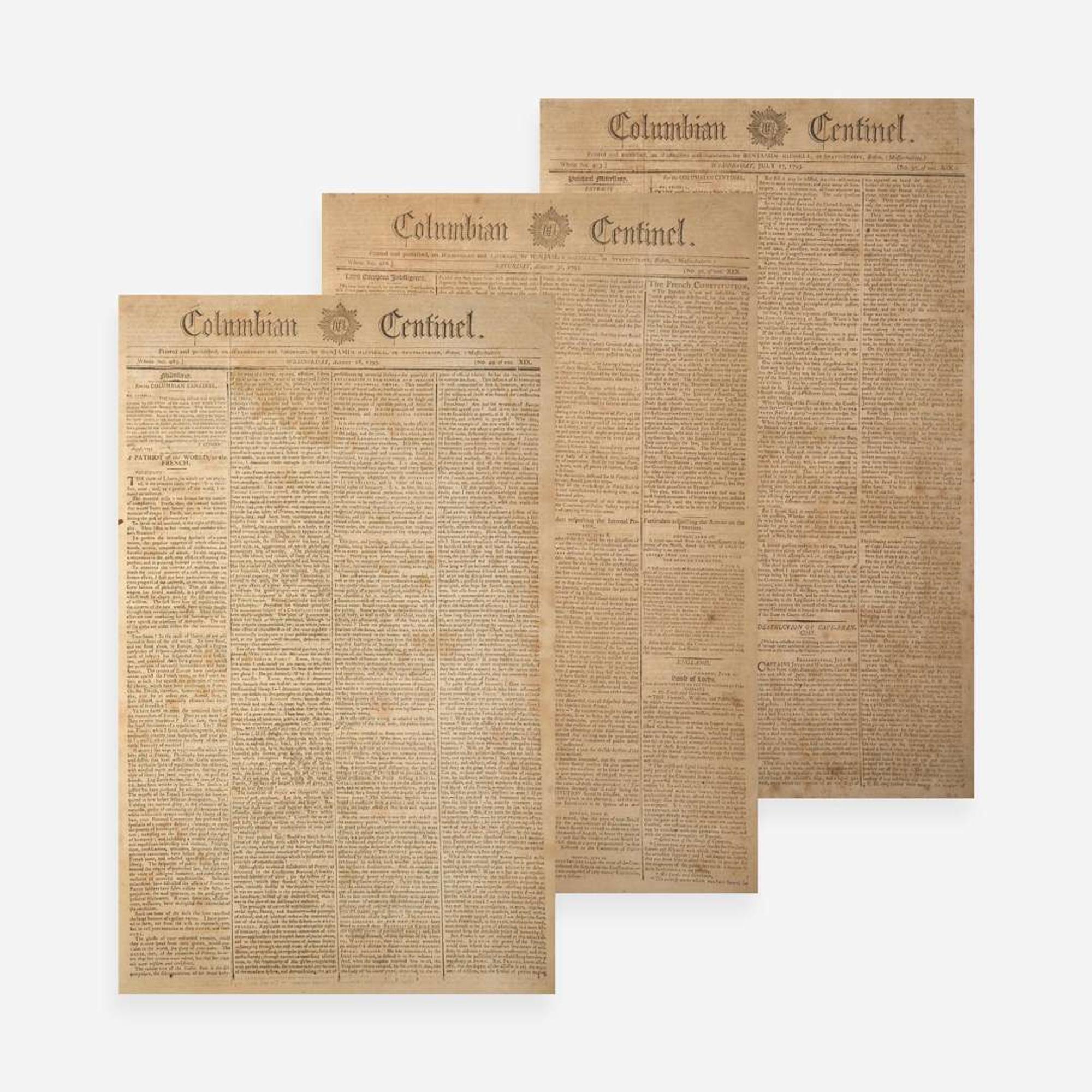 [Americana] [Genet, Edmond-Charles] Group of 3 Issues of the Columbian Centinel