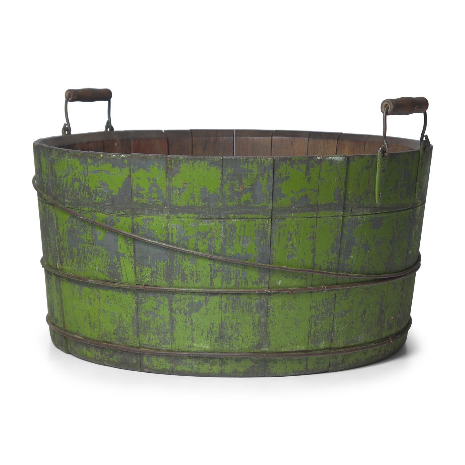 A Green-Painted Wood Stave Bucket