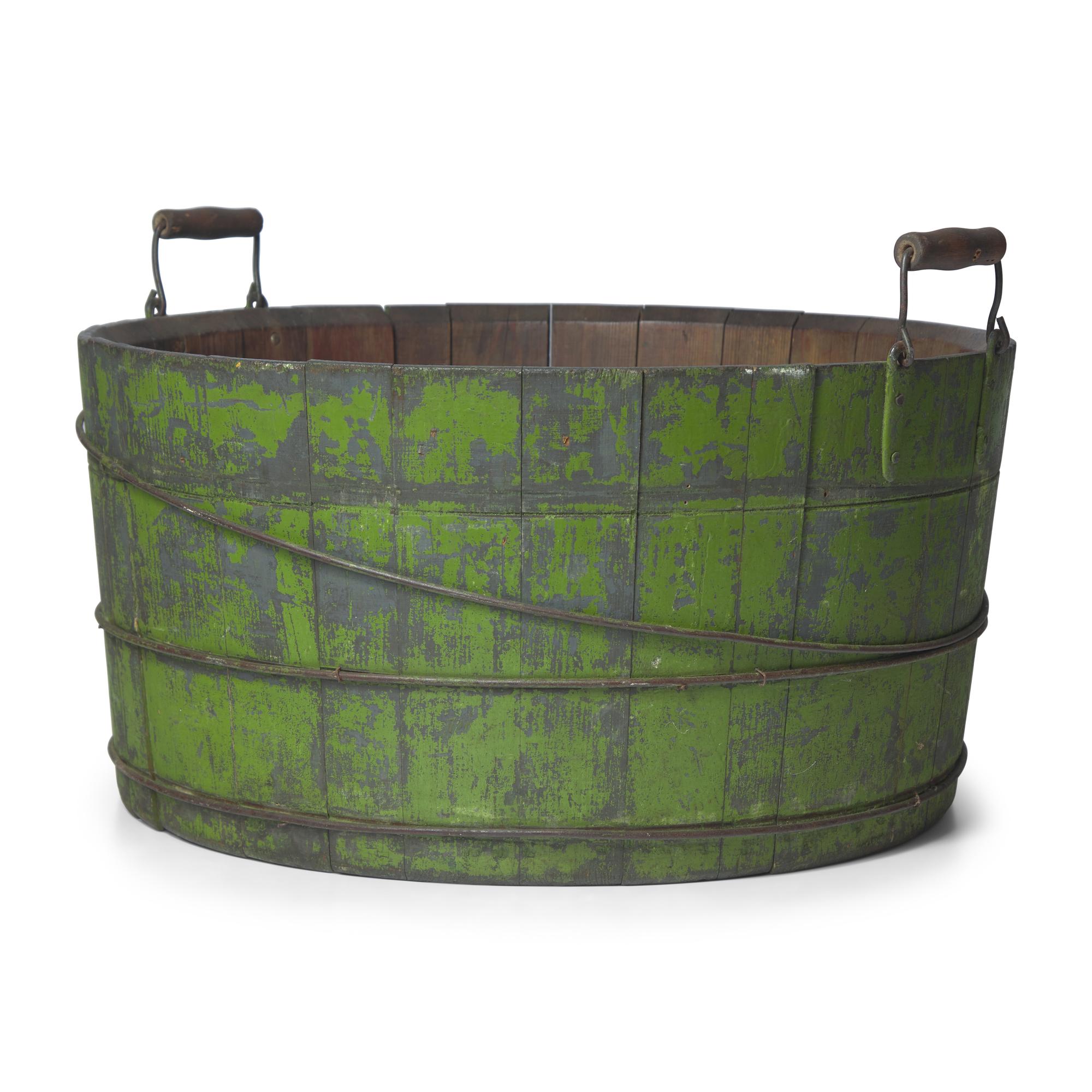 A Green-Painted Wood Stave Bucket