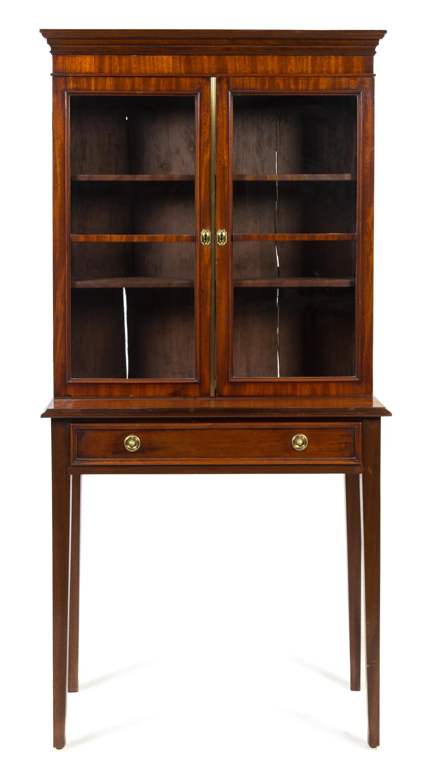 A Regency Mahogany Cabinet on Stand Height 64 1/2 x width 32 x depth 14 3/4 inches. — 19TH CENTURY