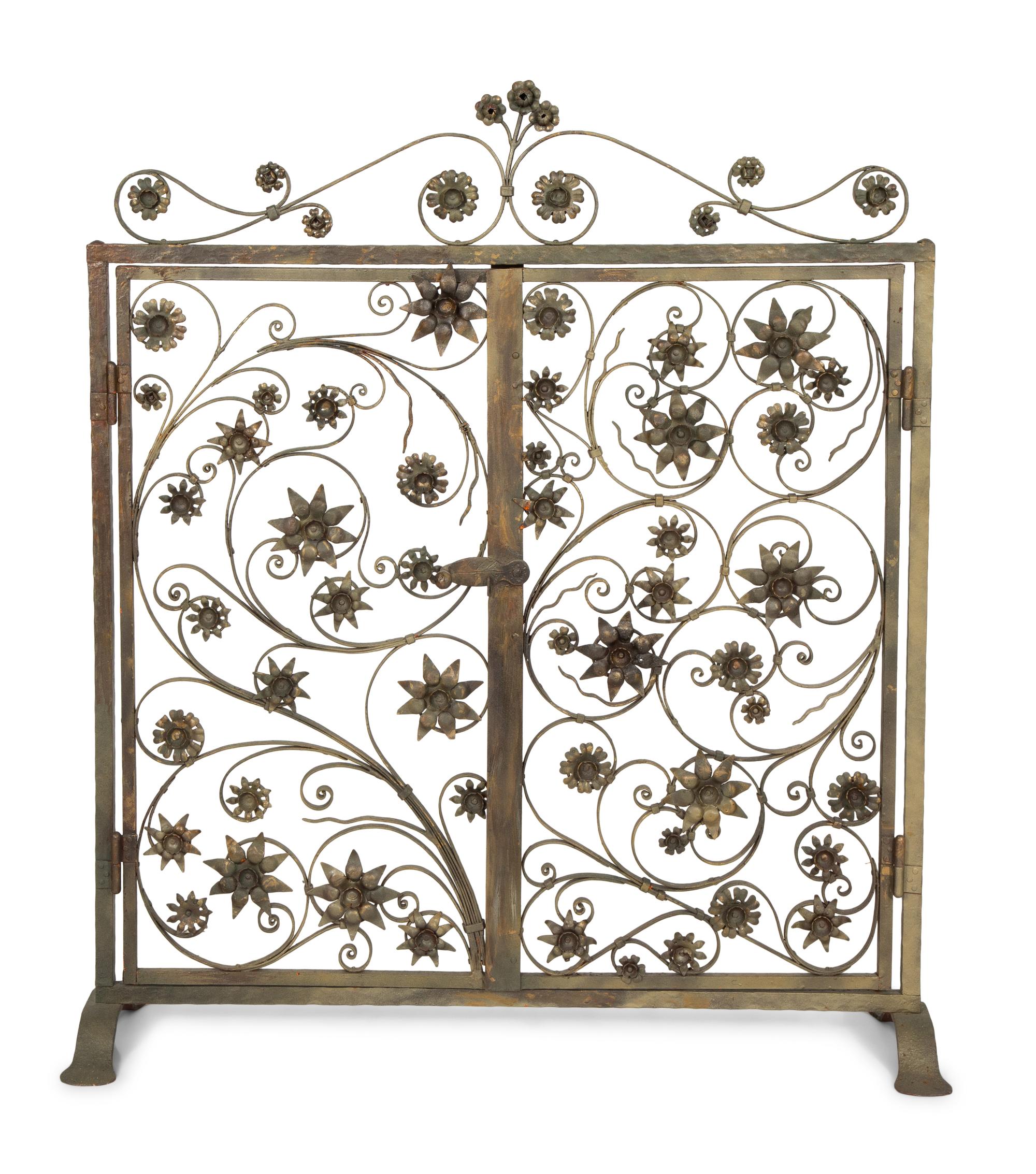 A Pair of Bronze Fireplace Gates from a Maurice Fatio-Designed Palm Beach House