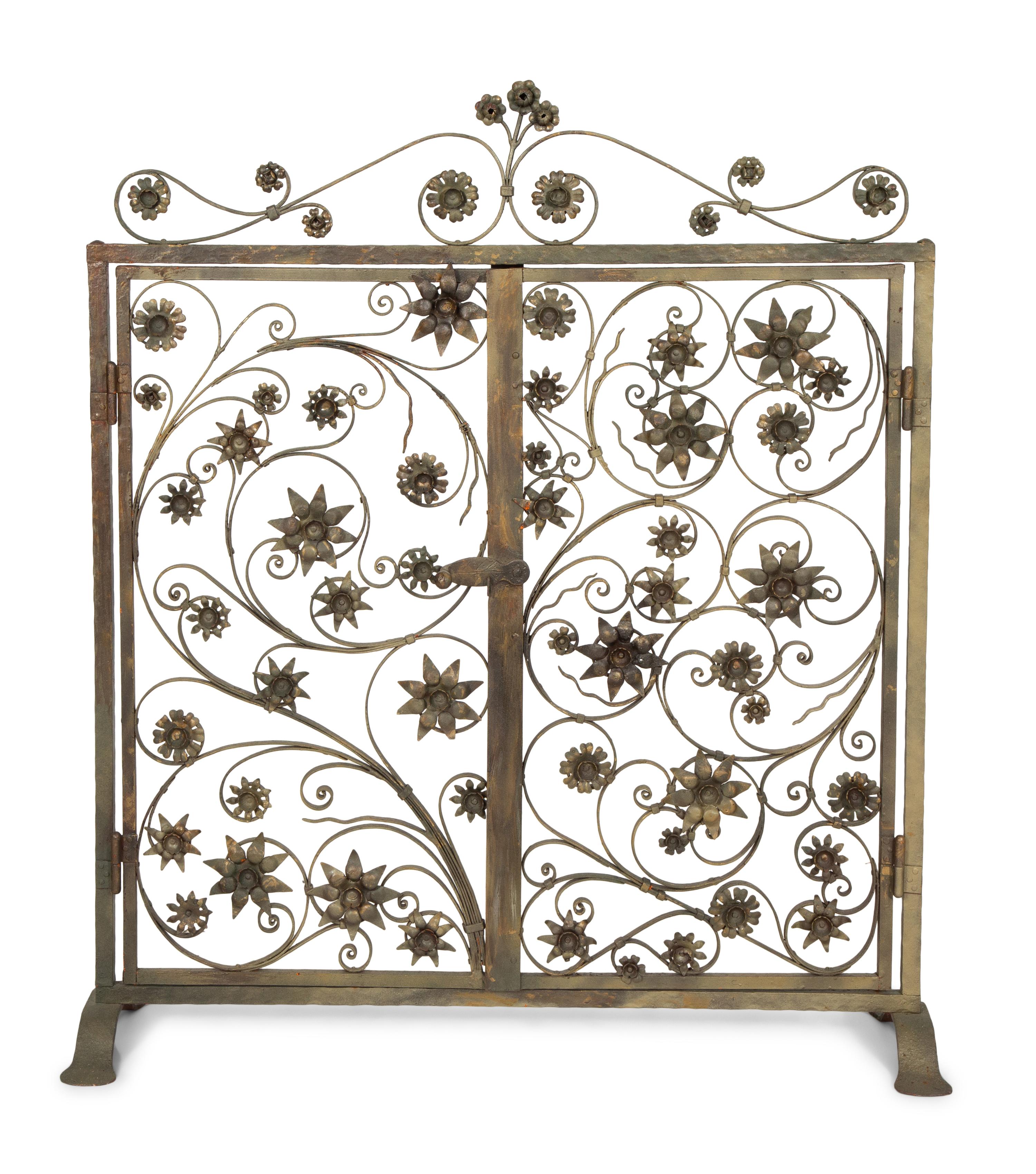 A Pair of Bronze Fireplace Gates from a Maurice Fatio-Designed Palm Beach House