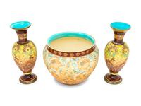 A Pair of Doulton Lambeth Stoneware Vases and a Doulton Lambeth Stoneware Jardinière