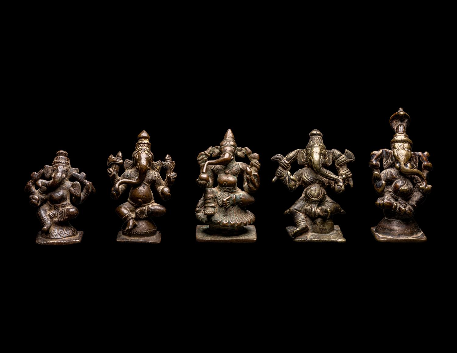Five Small Indian Bronze Figures of Ganesha