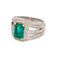 SYNTHETIC EMERALD AND DIAMOND RING