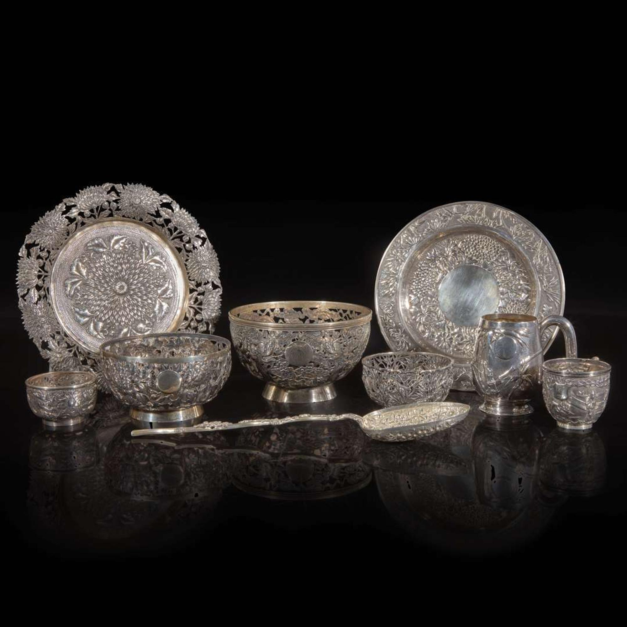 A group of Chinese export silver table wares 外銷銀餐具一組 Late 19th to early 20th century ??????????