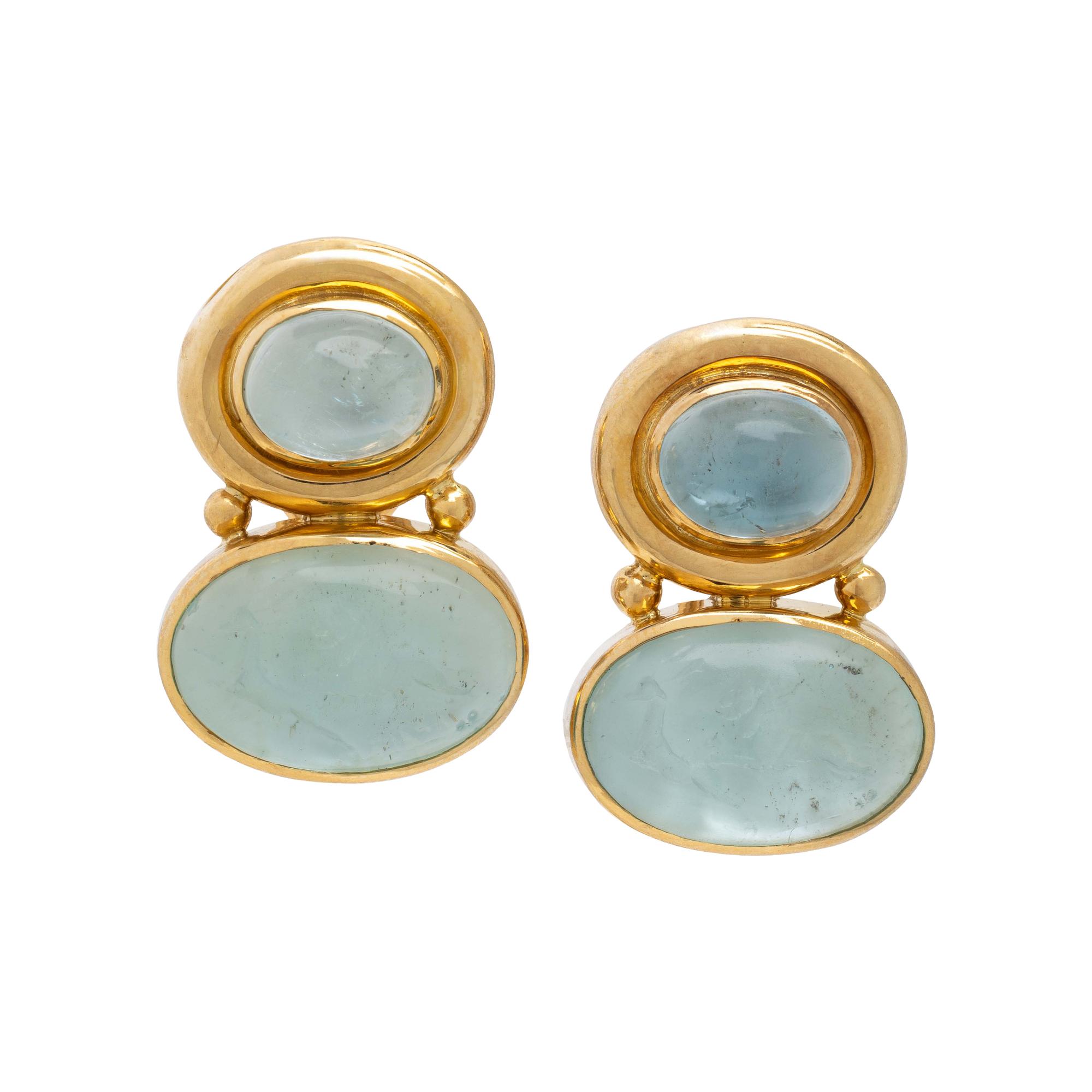 Elizabeth Locke, Venetian Glass, Aquamarine, and Yellow Gold Earrings