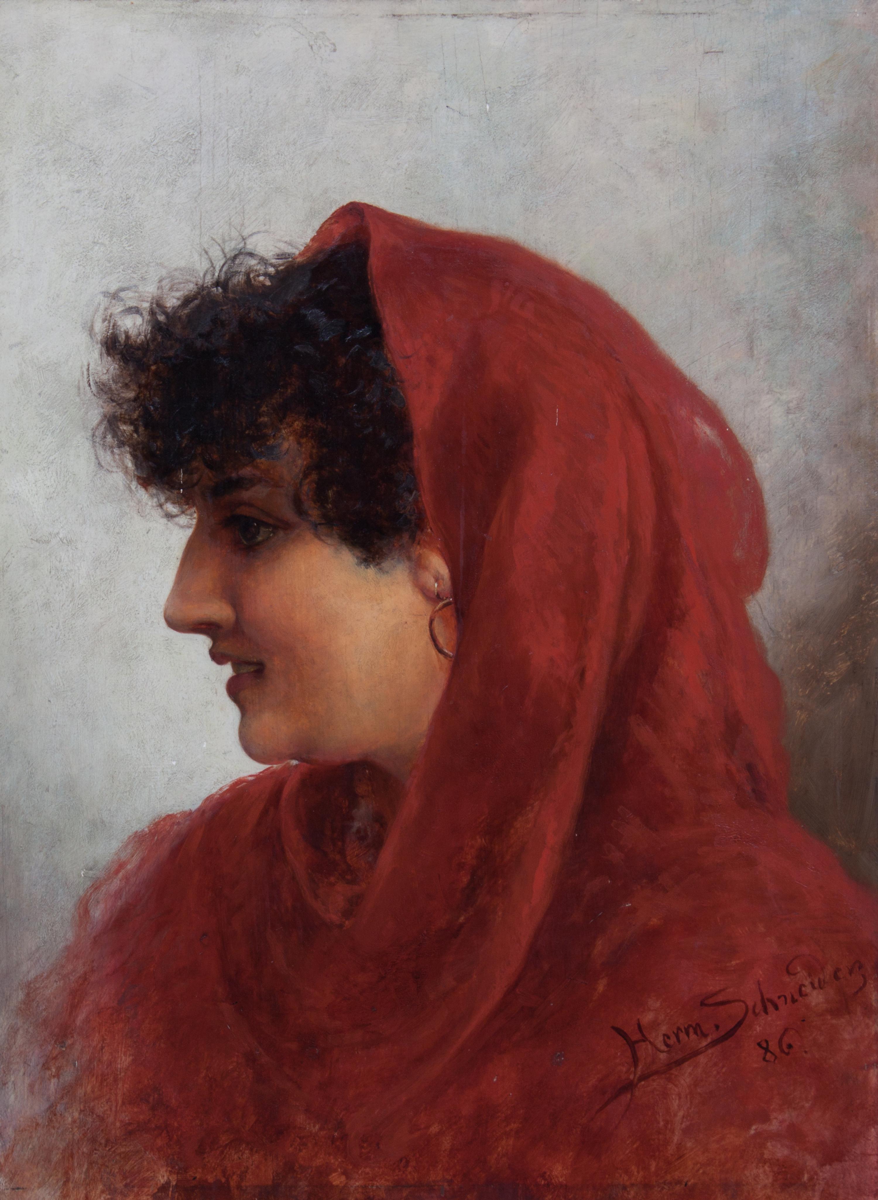 Hermann Schneider, (German, 1847-1918), Woman in a Red Scarf, 1886