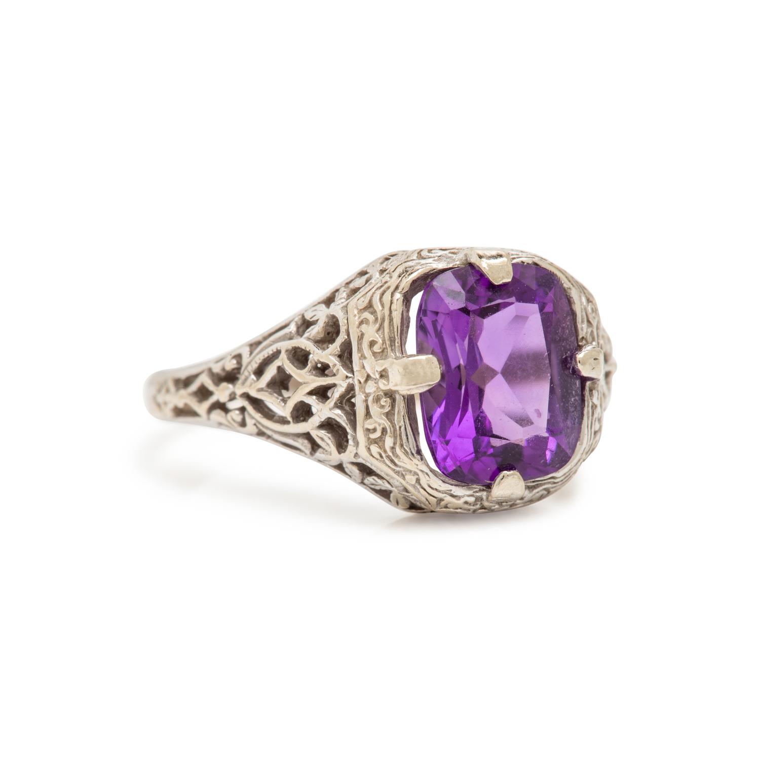 Amethyst and White Gold Pendant Necklace and Ring