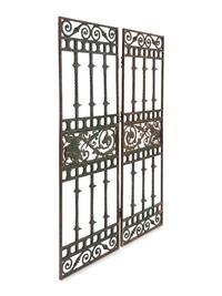 A Pair of French Green-Painted Wrought Iron Gates