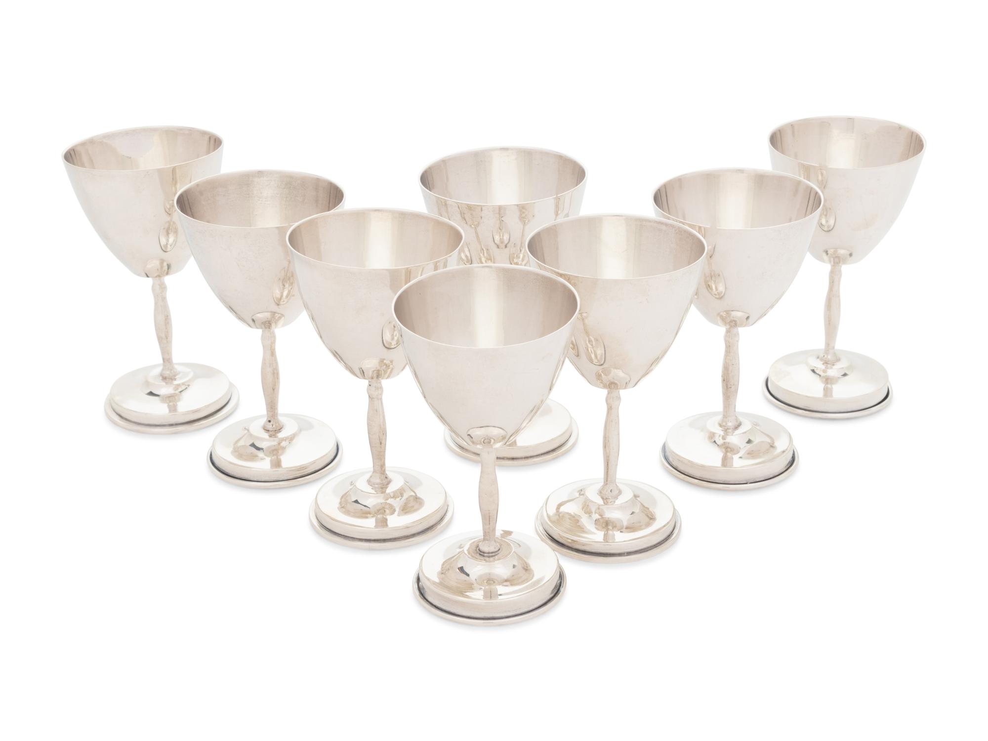 A Set of Eight Mexican Silver Cordial Stems