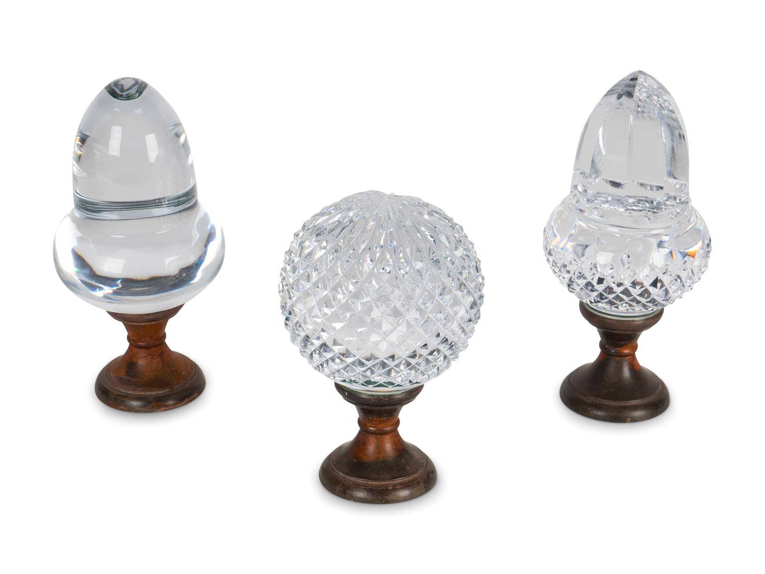 Three Molded Glass and Bronze Boules d'Escalier — 20TH CENTURY