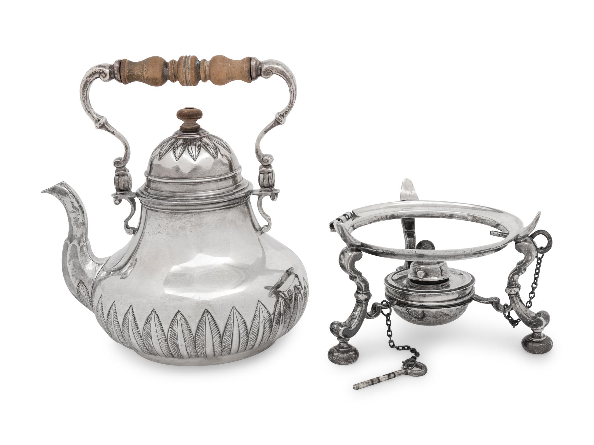 An English Silver Hot Water Kettle on Stand