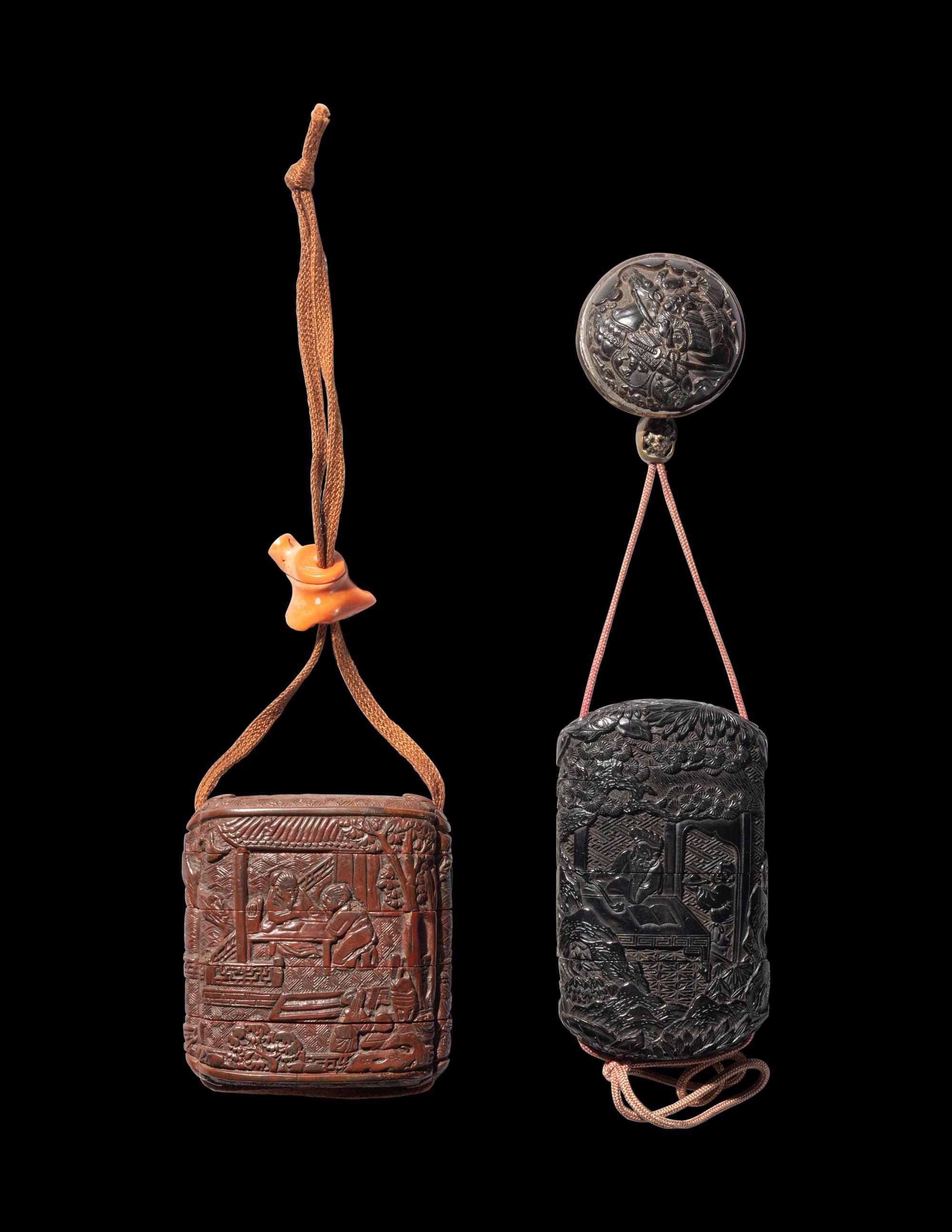 Two Japanese Carved Lacquer Inros
