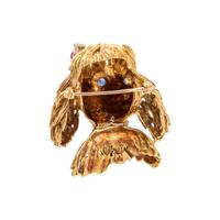 YELLOW GOLD, GEMSTONE AND DIAMOND DOG BROOCH