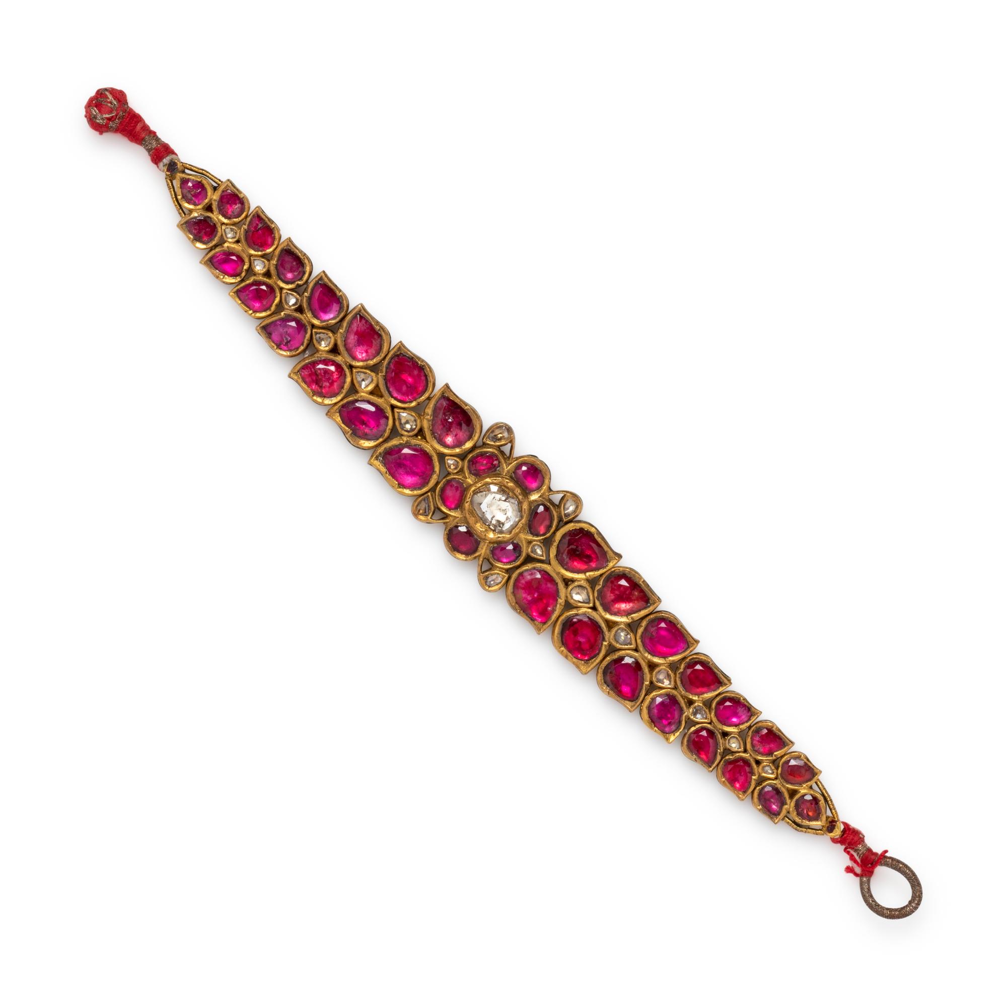 KUNDAN, DIAMOND AND ENAMEL FLORAL BRACELET