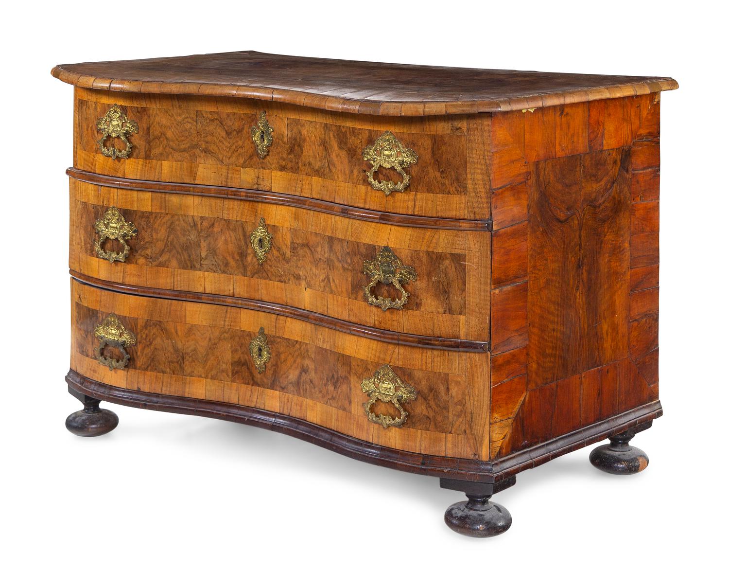 A Continental Burl Walnut Chest of Drawers