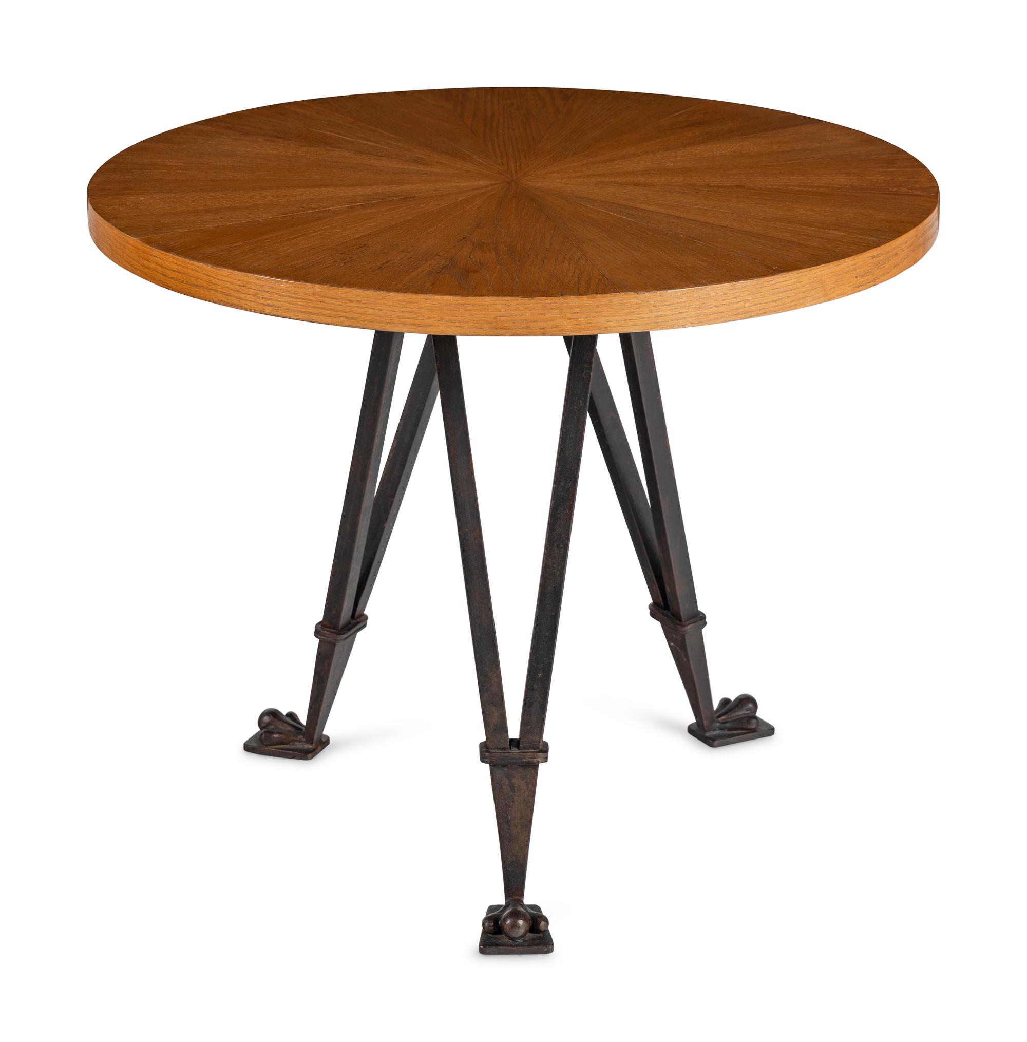 An Oak and Cast Iron Center Table